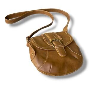 VNTG Y2k Tommy Hilfiger Faux Leather Flap Front Crossbody Saddle Bag Purse Brown